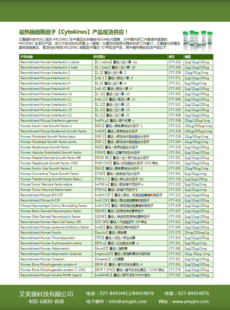 Prospec常用细胞因子艾美捷产品折页